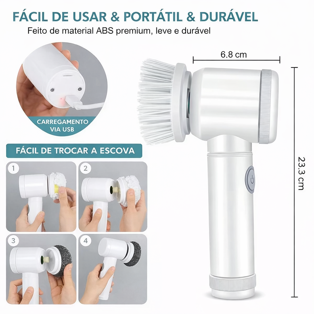 Escova Elétrica Multiuso TurboClean™ – Limpeza Rápida e Sem Esforço