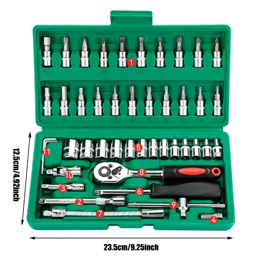 Kit de Ferramentas 46 Peças Profissional – Compacto e Completo para Casa e Carro